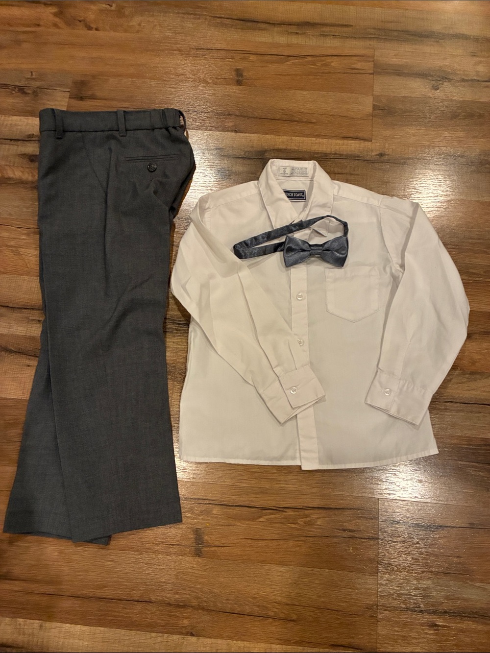 Calvin Klein White Shirt with Gray Pants and Gray Bow Tie - Kids Matching Set